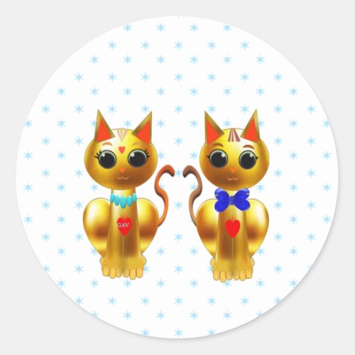 Two cute golden cats classic round sticker