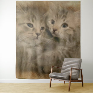 Two Cute Gray Striped Kittens In Watercolor Tapestry