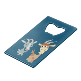 Two Cute Happy Cartoon Goats Bottle Opener