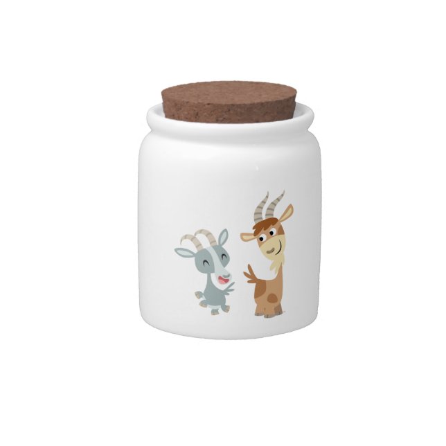 Two Cute Happy Cartoon Goats Candy Jar (Front)