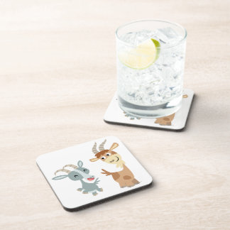 Two Cute Happy Cartoon Goats Coasters Set