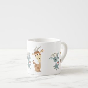 Two Cute Happy Cartoon Goats Espresso Mug