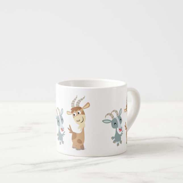 Two Cute Happy Cartoon Goats Espresso Mug (Front Right)