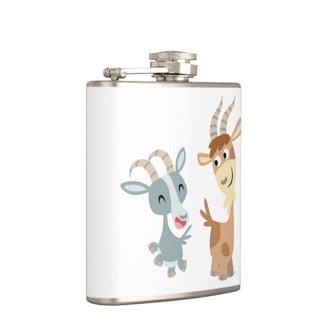 Two Cute Happy Cartoon Goats Hip Flask (Right)