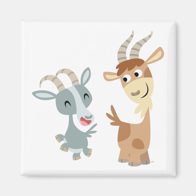Two Cute Happy Cartoon Goats Magnet (Front)