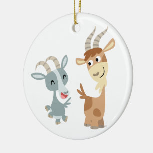 Two Cute Happy Cartoon Goats Ornament