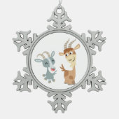 Two Cute Happy Cartoon Goats Pewter Ornament (Front)