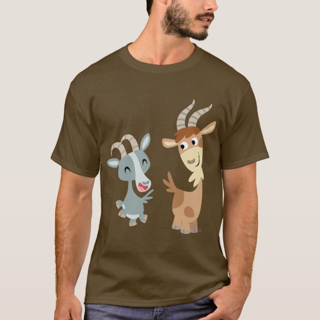 Two Cute Happy Cartoon Goats T-Shirt (Front)