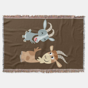 Two Cute Happy Cartoon Goats Throw Blanket