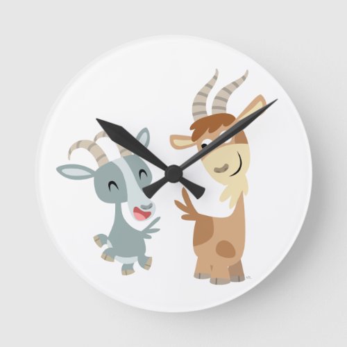 Two Cute Happy Cartoon Goats Wall Clock