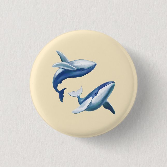 Two Cute Humpback Whales Jumping and Swimming Button (Front)