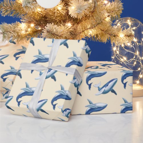 Two Cute Humpback Whales Jumping and Swimming Wrapping Paper