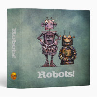 Two Cute Kid's Steampunk Robots Binder