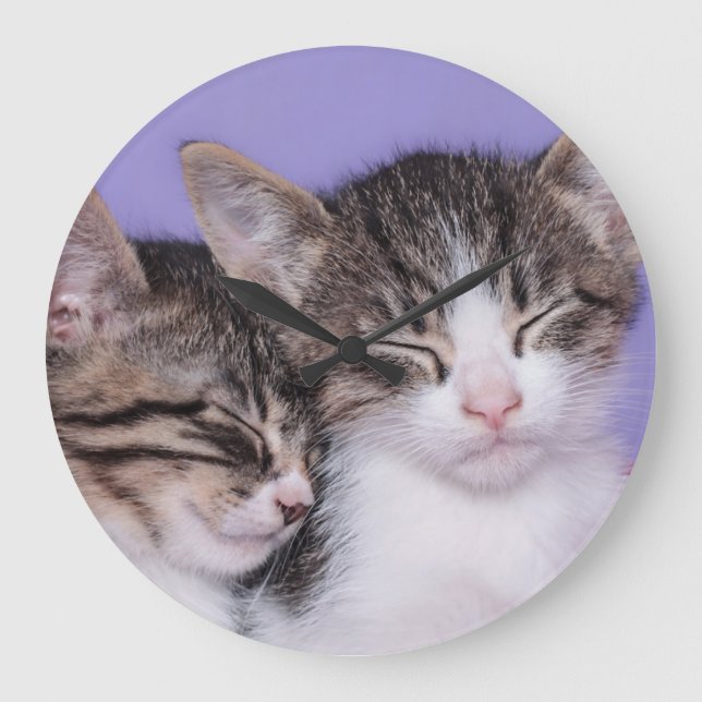 Two Cute Kittens Napping Large Clock (Front)