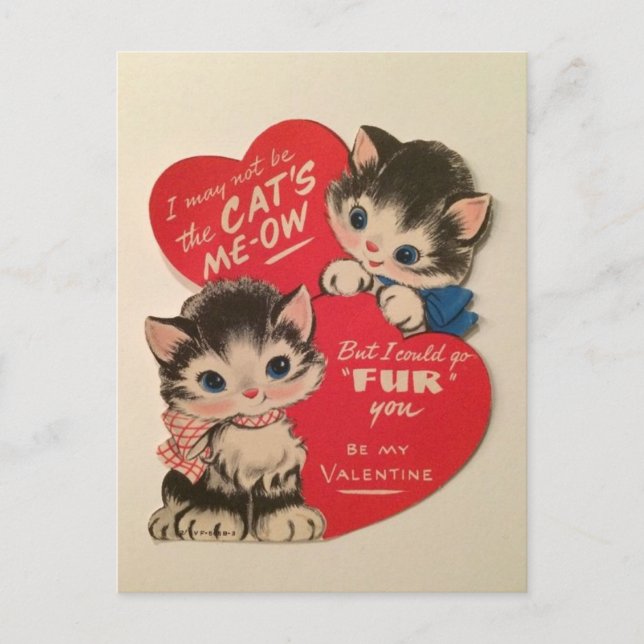 Two Cute Kittens Vintage Valentine Postcard (Front)