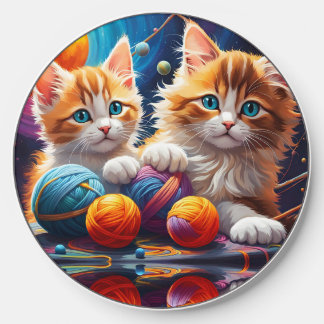 Two Cute kittens with balls of yarn and Planets Wireless Charger