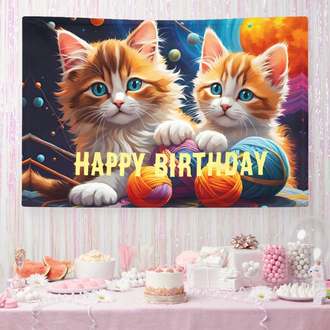 Two Cute kittens with balls of yarn  Banner (Party)