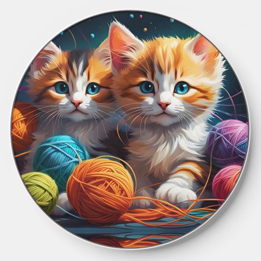 Two Cute kittens with balls of yarn Wireless Charger (Front)