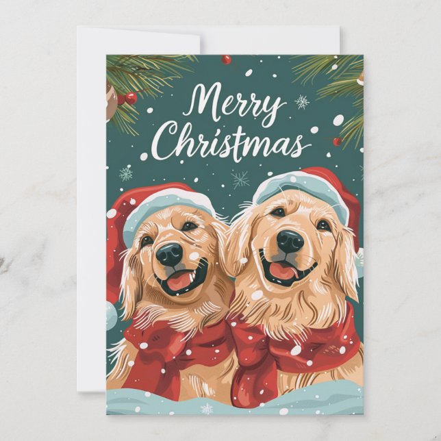 Two cute Labrador Merry Christmas  Holiday Card (Front)