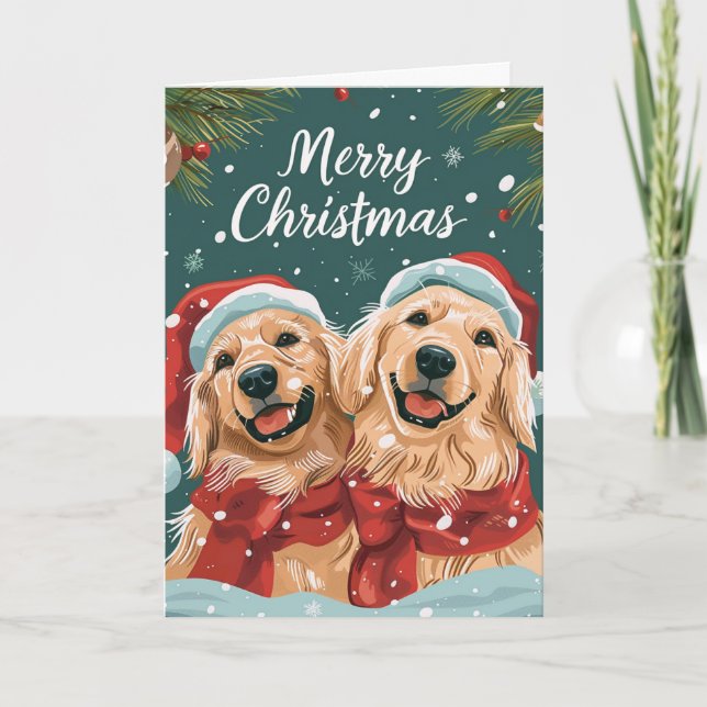 Two cute Labrador Merry Christmas Personalized Holiday Card (Front)