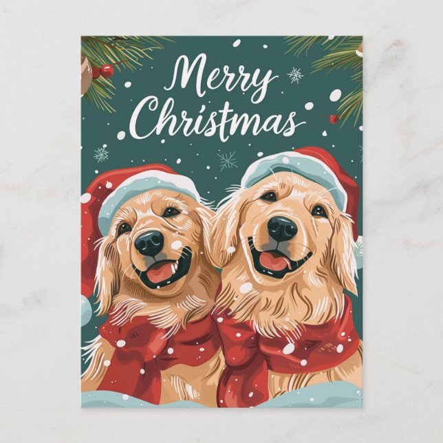 Two cute Labrador Merry Christmas  Postcard (Front)