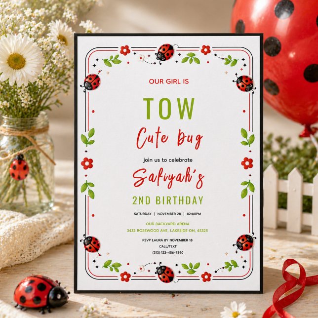 Two Cute Ladybug 2nd Birthday Party for Kids Invitation (Two Cute Ladybug 2nd Birthday Party for Kids Invitation
)