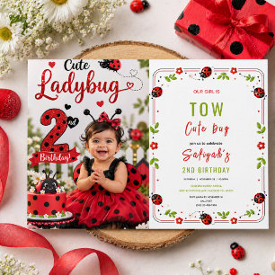 Two Cute Ladybug 2nd Birthday Party for Kids Invitation