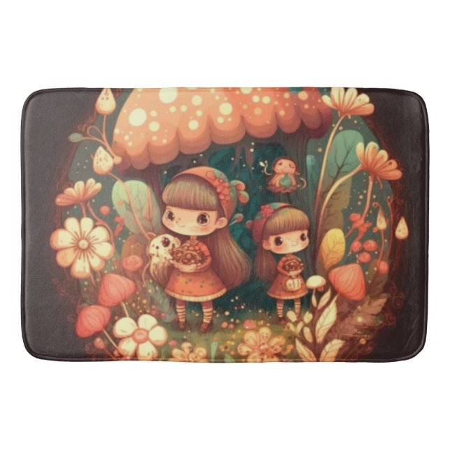 Two cute little girls elves  bath mat (Front)