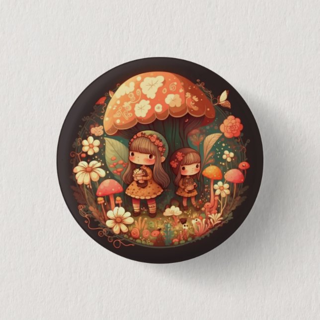 Two cute little girls elves  button (Front)