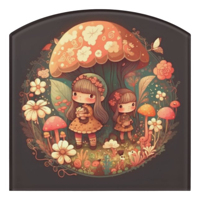 Two cute little girls elves  door sign (Contour Front)
