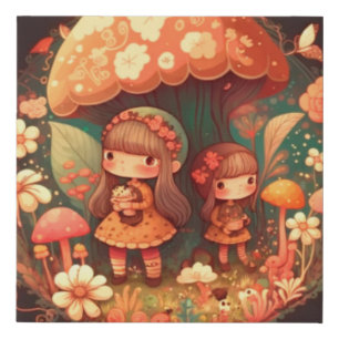 Two cute little girls elves faux canvas print