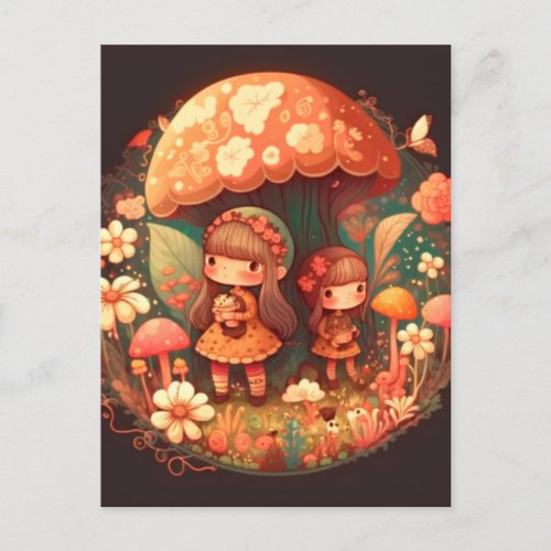 Two cute little girls elves  postcard