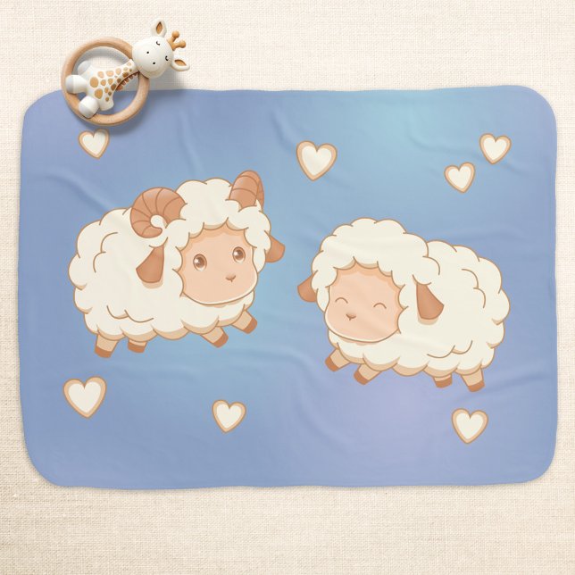 Two Cute Little Sheep on Blue Baby Blanket (Creator Uploaded)