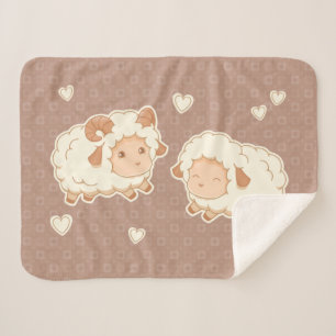 Two Cute Little Sheep on Brown Sherpa Blanket