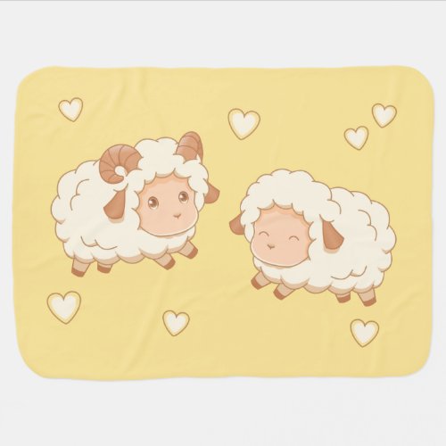 Two Cute Little Sheep on Yellow Baby Blanket