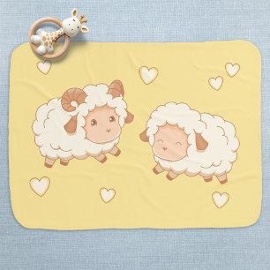 Two Cute Little Sheep on Yellow Baby Blanket