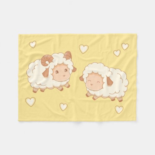 Two Cute Little Sheep on Yellow Fleece Blanket