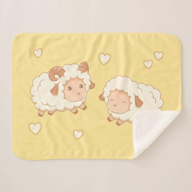 Two Cute Little Sheep on Yellow Sherpa Blanket (Front (Horizontal))