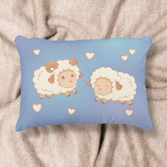 Two Cute Little Sheep Pattern on Blue Accent Pillow (Creator Uploaded)