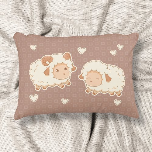 Two Cute Little Sheep Pattern on Brown Accent Pillow