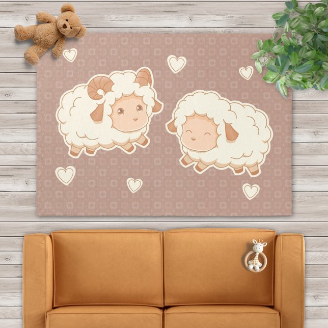 Two Cute Little Sheep Pattern on Brown Outdoor Rug (Creator Uploaded)