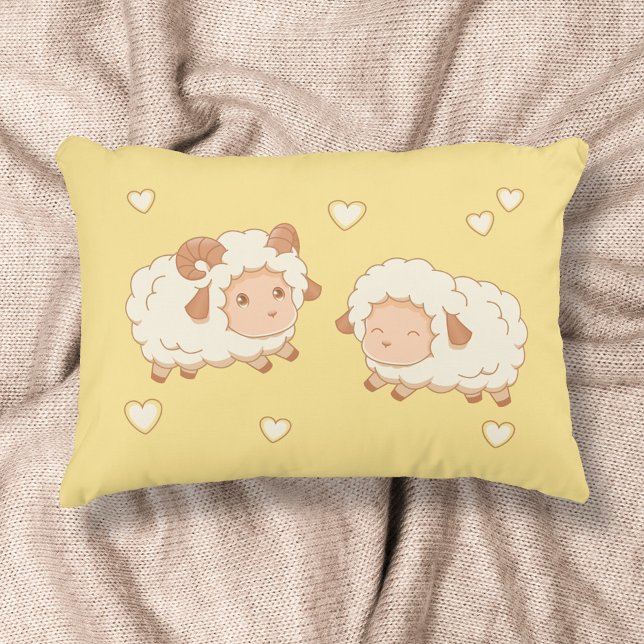Two Cute Little Sheep Pattern on Yellow Accent Pillow (Creator Uploaded)