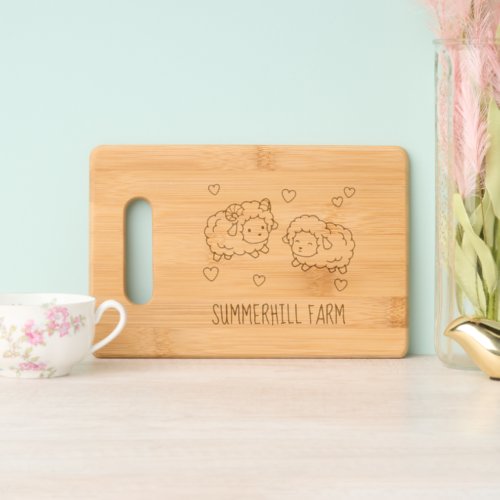 Two Cute Little Sheep Ram Ewe Farm Name Cutting Board