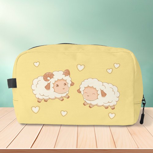 Two Cute Little Sheep Ram Ewe on Yellow Dopp Kit