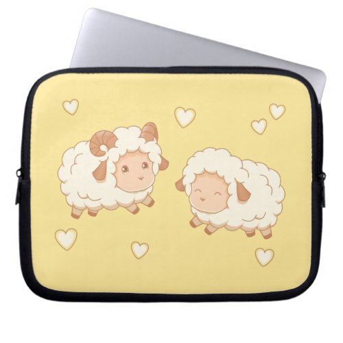 Two Cute Little Sheep Ram Ewe on Yellow Laptop Sleeve