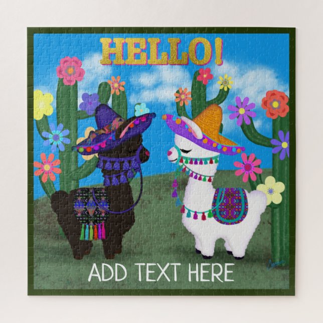 Two Cute Llamas Say Hello! Puzzle (Vertical)