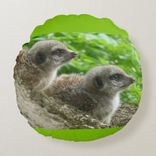 Two Cute Meerkats Round Pillow