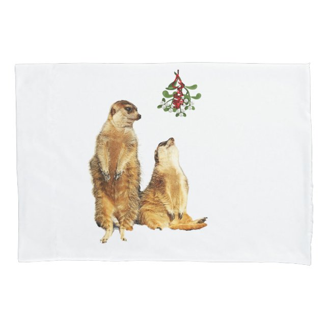 Two Cute Meerkats Under the Mistletoe Pillow Case (Front)