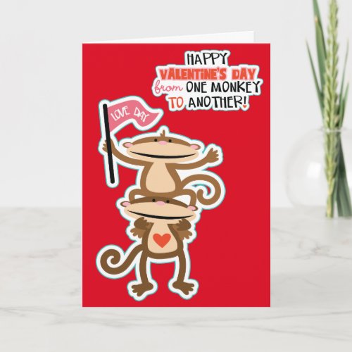 Two Cute Monkeys Valentine Holiday Card