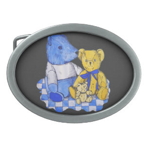 two cute old teddy bears oval belt buckle